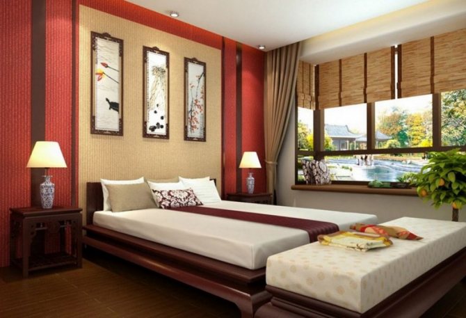 Chinese style bamboo curtains in the bedroom
