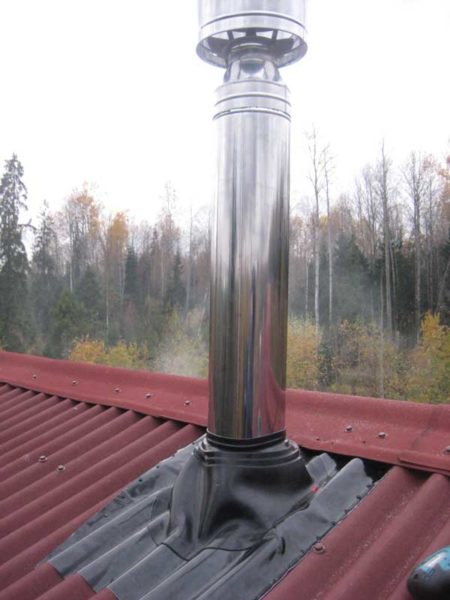 Chimney made of round stainless steel sandwich pipe.
