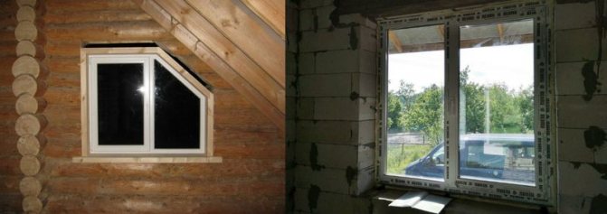 Photo: on the left - the window opening is reduced due to the installation of a window, on the right the window opening corresponds to its original size and does not require a casing and.