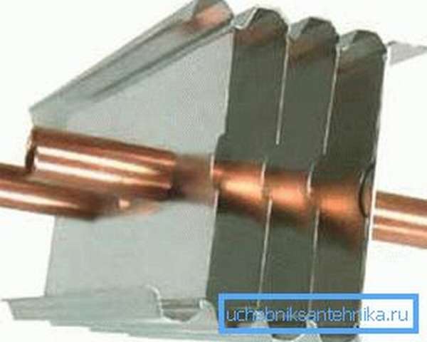 Combinación de tubos de cobre y placas de aluminio.