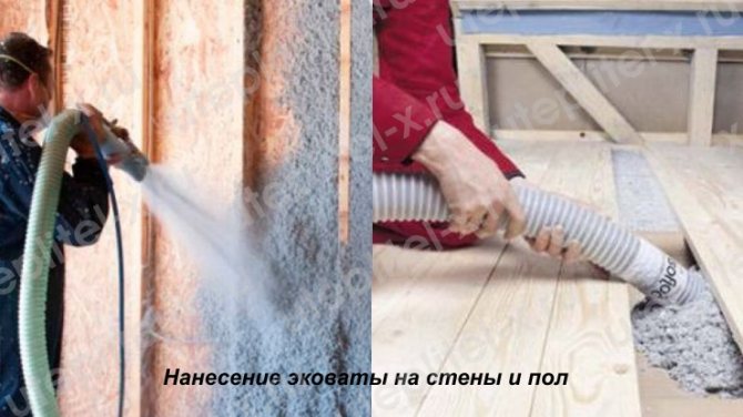 Prskanje Ecowool-om na zidove i puhanje poda