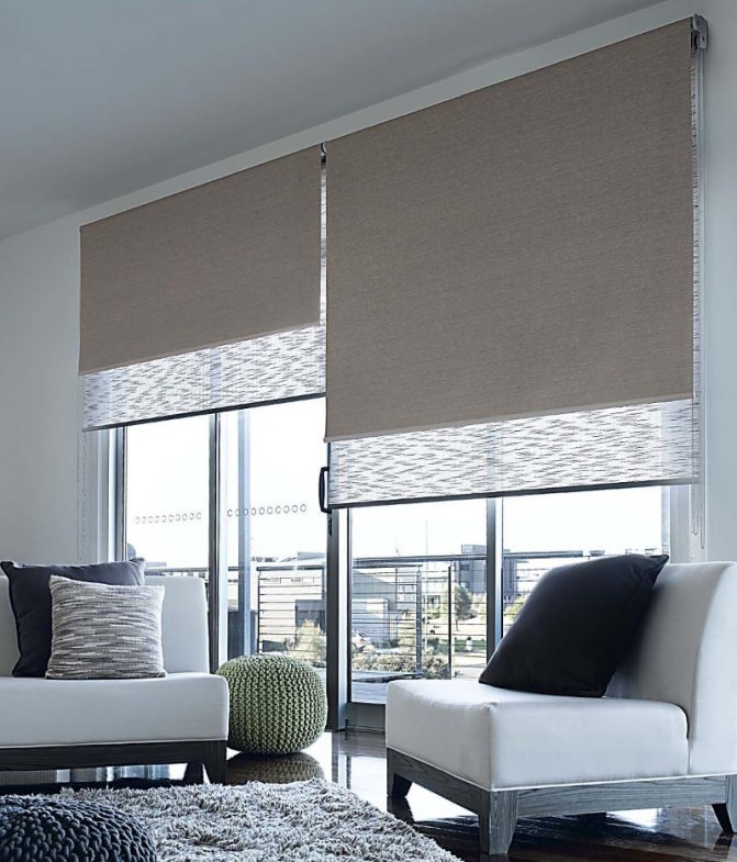 Living room window decoration with double roller blinds