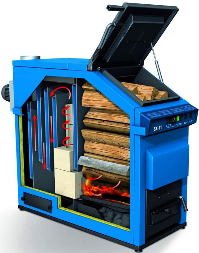 wood-fired heating boiler