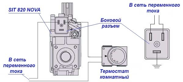 Conexiunea termostatului conform circuitului volatil