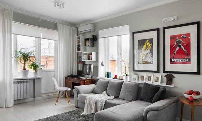 Translucent roller blinds in a Scandinavian style living room