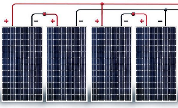 conexão série-paralela de painéis solares