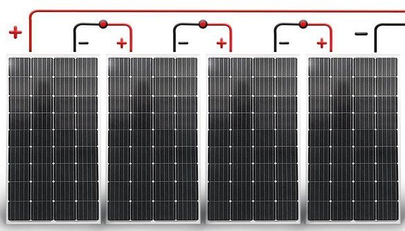 conexão em série de painéis solares
