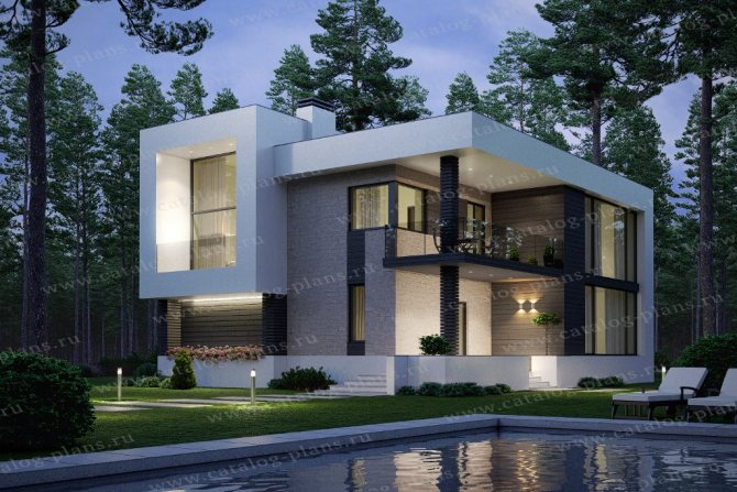 Minimalizm ve yüksek teknoloji tarzında panoramik pencereli ev projesi