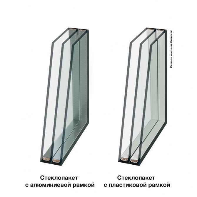 Double-glazed windows with aluminum and plastic spacers