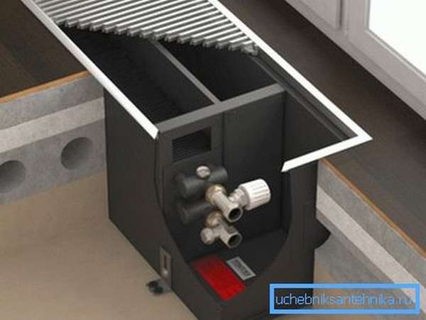Instalación del convector de placas en el suelo.